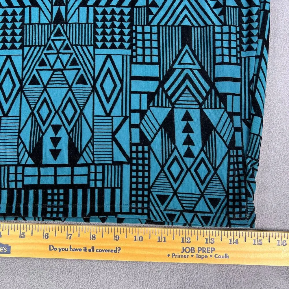 Sans Souci Teal Black Velvet Flocked Geometric Bodycon Midi Dress Womens Size M